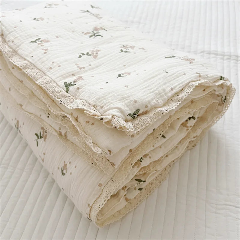 Obbty Cotton Mulsin Quilt Blanket  Cotton Reversible Crib Quilted Blanket 120x150cm