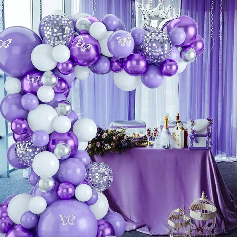 Obbty Macaron Purple Balloons Garland Chain Wedding Birthday Decoration White Macaron Lilac Ballon Arch DIY Baby Shower Decor