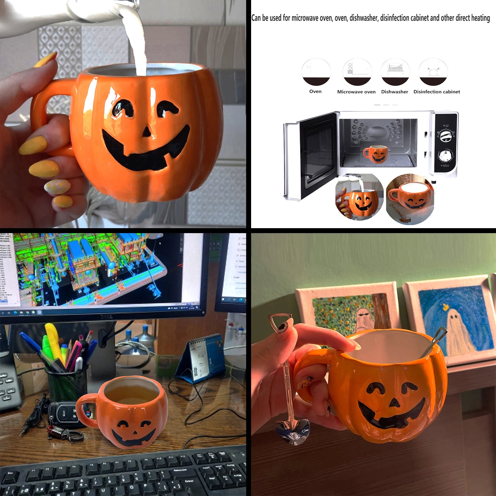 Obbty 350ML Mug Halloween Pumpkin Shaped Ceramic Cup With Spoon Christmas Halloween Prank Ceramic Mug Creative Pumpkin Milk Coffee Cup