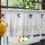 Obbty Home Decor French Retro Cotton Embroidery Hollow Fabric Cotton Pastoral Bow Short Curtain Half Curtain Finished Floating Curtain