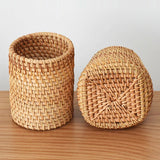 Obbty Handmade Pen Holder Woven Wood Vine Rattan Stationery Container Storage Box Organizer Students Gifts Office School Desk Supplies