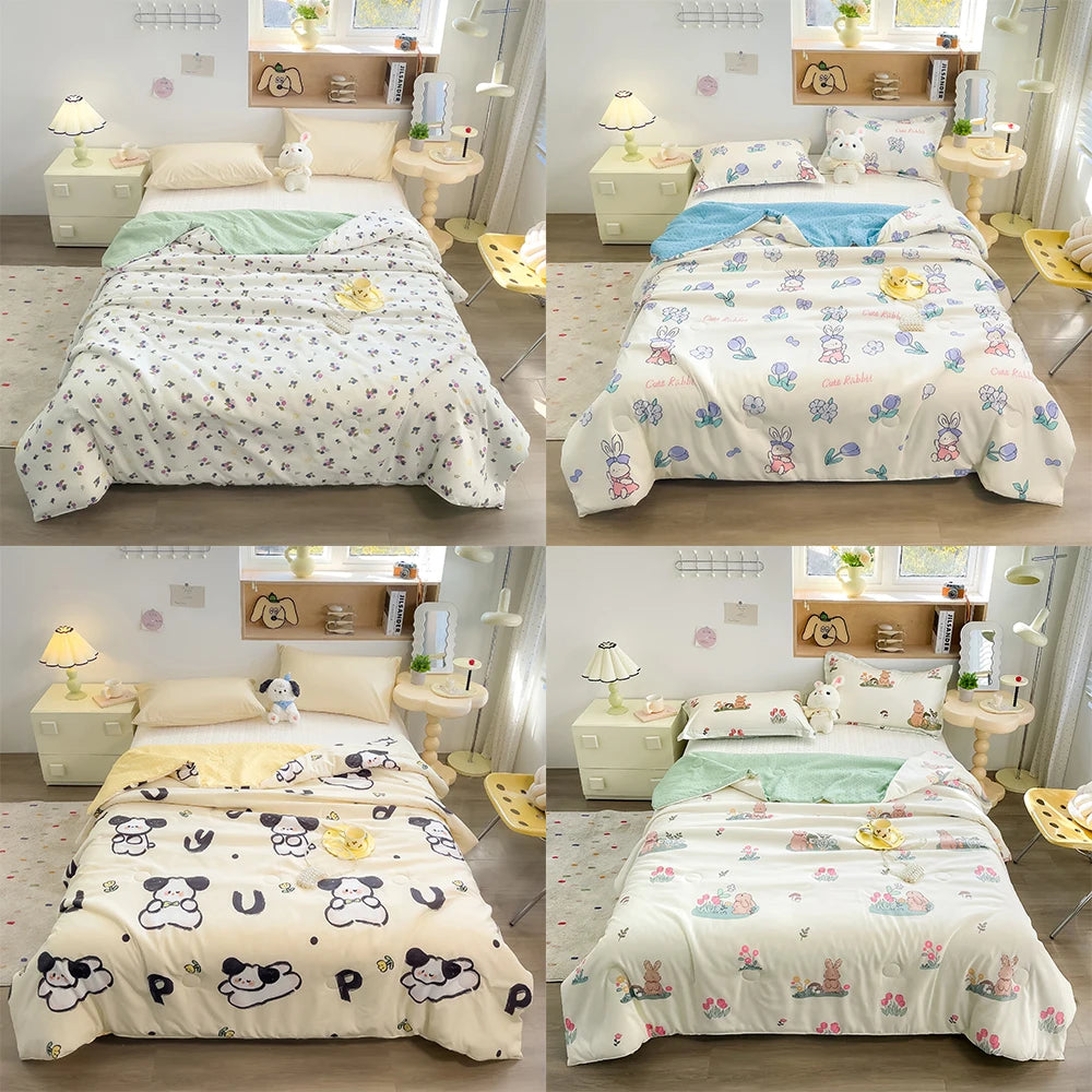 Obbty Antibacterial Bean Velvet Summer Quilt Cool Blanket Air Conditioning Quilt Thin Comforter Single Bed Sofa Cover