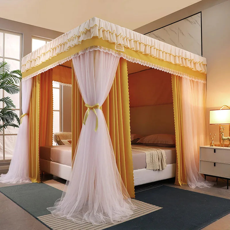 Obbty Four Season Quadrate Palace Mosquito Net with Frame Romantic Shading Bed Curtain Canopy Nets Three-door Bedcover Curtain