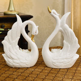 Obbty A Pair White Swan Lovers Home Decor Ceramic Crafts Porcelain Animal Figurines Wedding Decoration Lovers Gift W3075