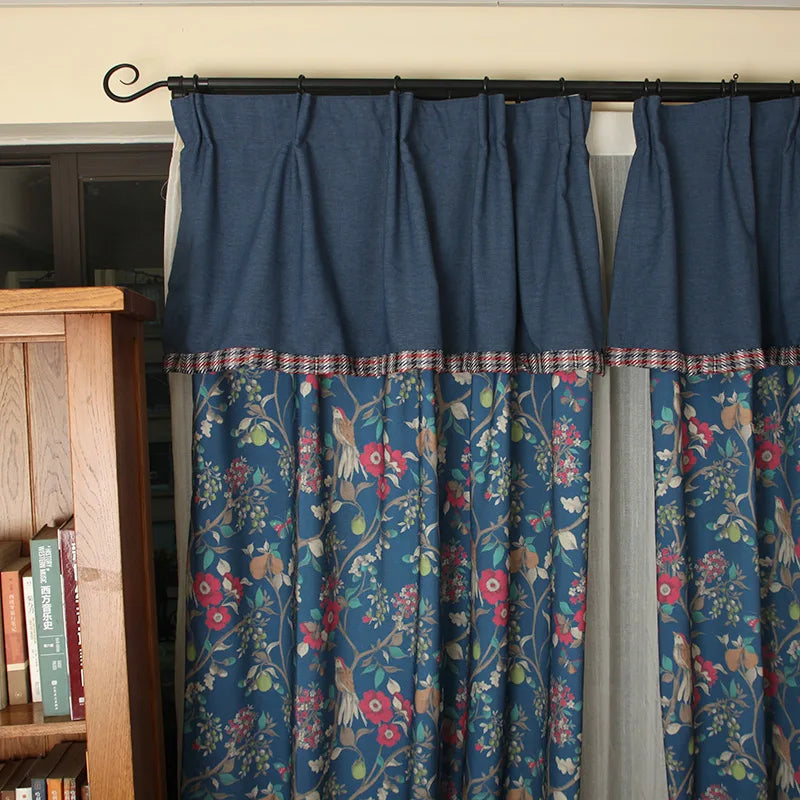 Obbty Retro American Floral Blackout Curtains for Living Room Bedroom Northern Europe Cotton Linen Curtains with Valance