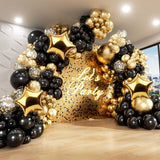 Obbty 134pcs Black Gold Balloon Garland Arch Kit Latex Confetti Balloon Happy Birthday Party Decor Wedding Anniversary Baby Shower