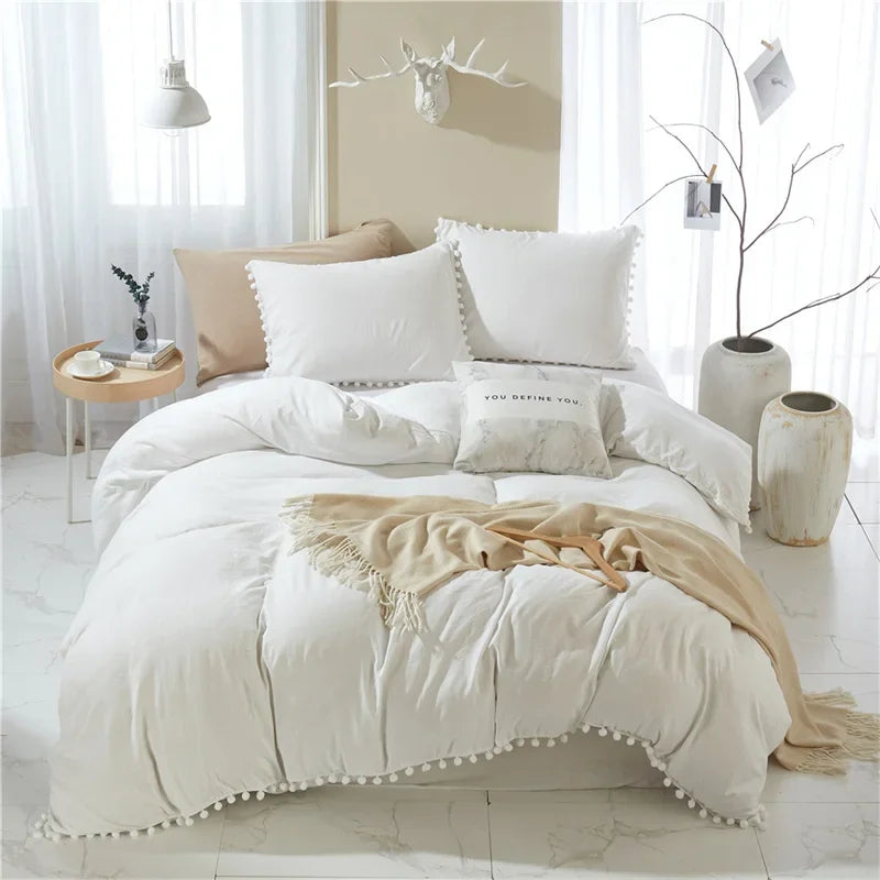 Obbty American Size Furball Tassel Duvet Cover Set Luxury King Queen Size Bedding Set Twin Full Quilt Covers Juego De Ropa De Cama