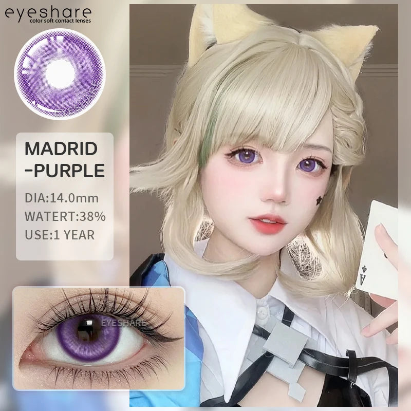 Obbty 1pair Colored Contact Lenses Purple Eye Lenses Yearly Cosplay Red Lenses Cosmetic Contact Helloween Soft Makeup Pupils