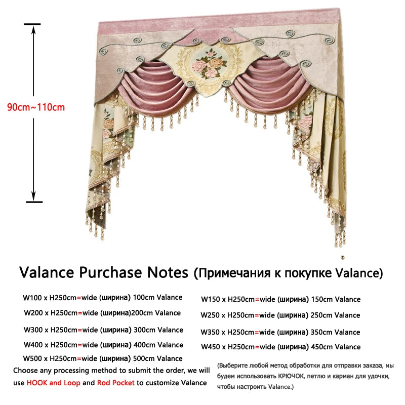 Obbty European Royal Luxury Thickened Beige Full Blackout Bedroom Curtains Pink 3D Jacquard Living Room Study Valance Curtains