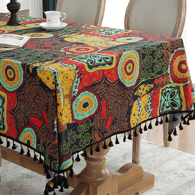 Obbty Ethnic Style Tablecloth Mayan Big Flower Rectangular Tablecloth Coffee Table Cover Birthday Wedding Set Home Table Decoration