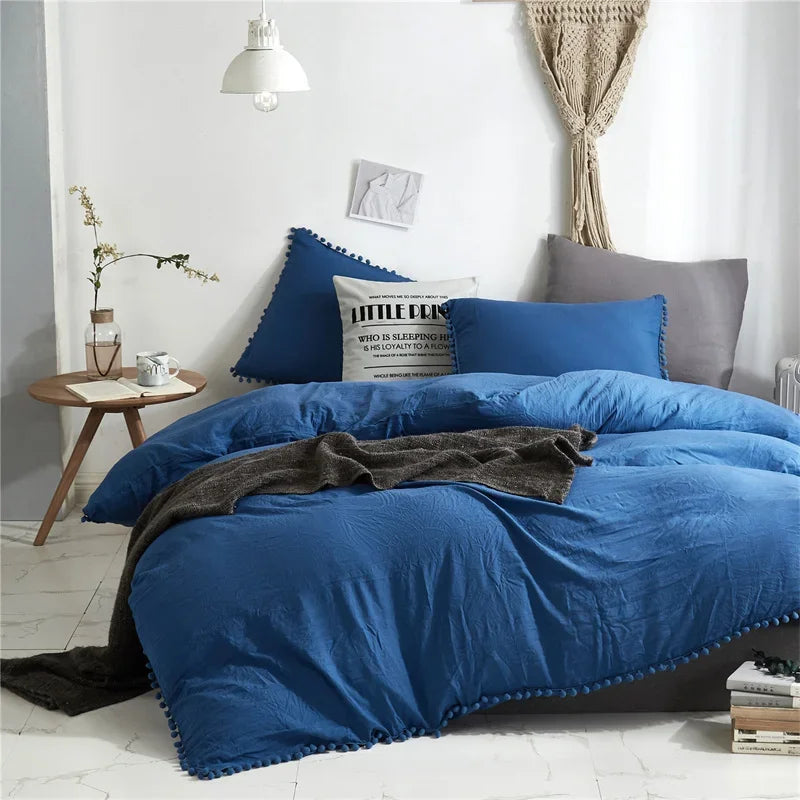 Obbty American Size Furball Tassel Duvet Cover Set Luxury King Queen Size Bedding Set Twin Full Quilt Covers Juego De Ropa De Cama