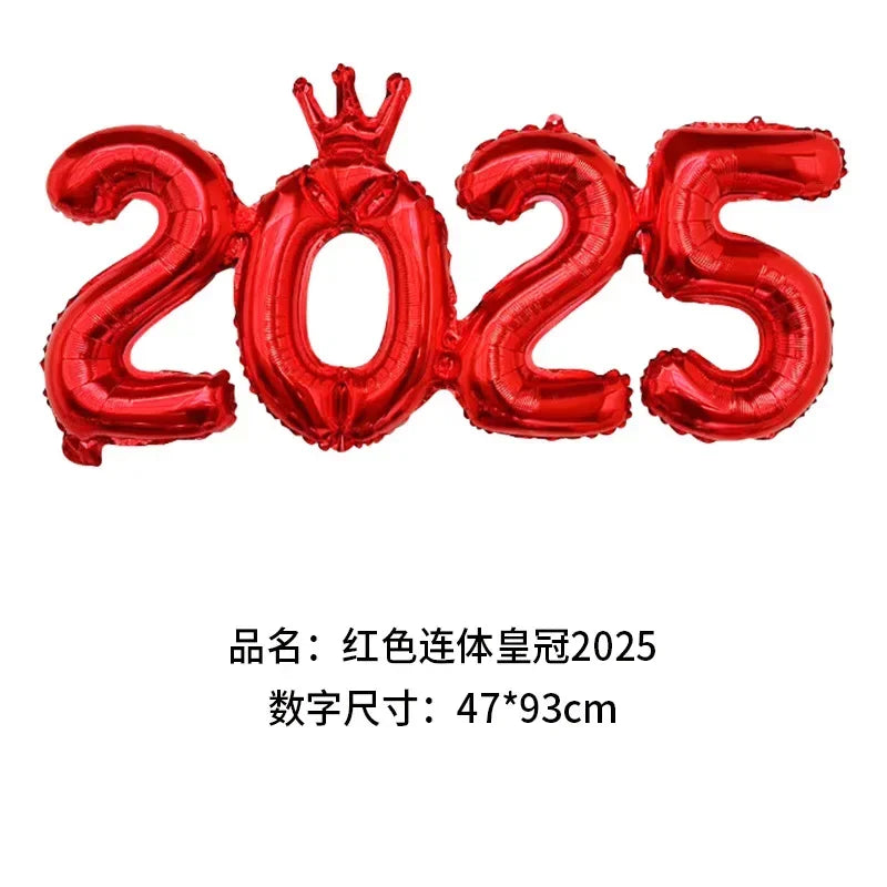 Obbty 2025 Crown Number Foil Balloons Happy New Year Eve Party Decoration Photo Booth Props Supplies Christmas Home Decor Navidad 2025