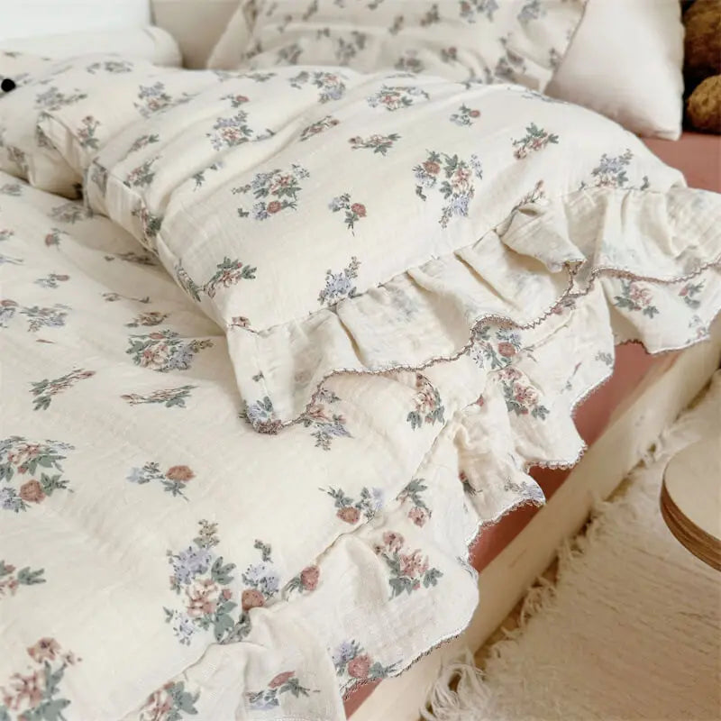 Obbty 3pcs Set Cotton Floral Duvet Cover Set High-quality Cotton Muslin Bedding Set for Girls Twin Size Toddler Bedding Set