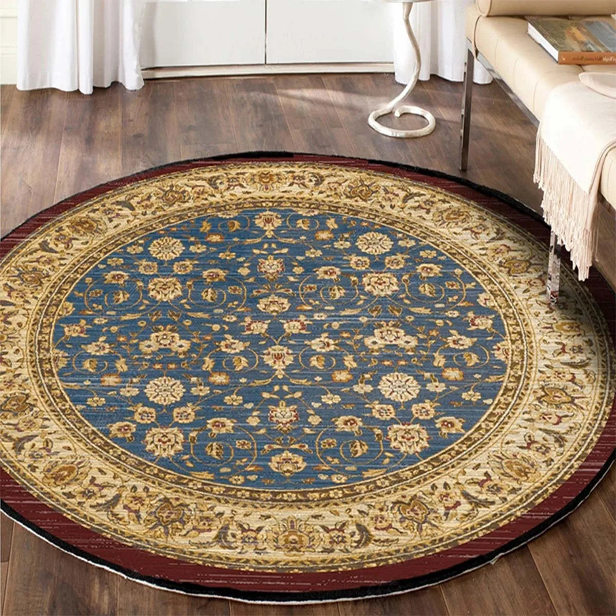 Obbty Persian Carpet Living Room Round Rug Bedroom Home Decor European Retro Pattern Non-slip Floor Mat Machine Washable Area Rugs