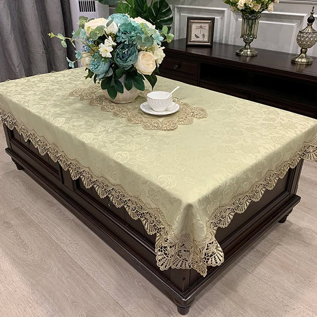 Obbty Rectangle Tablecloth Luxury Embroidery Lace Table Cover Flower Elegant Hollow Out Table Cloth Towels Dining table decoration