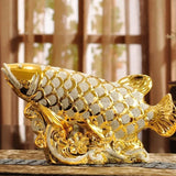 Obbty European Wedding Decor Crafts Ceramic Creative Room Decoration Handicraft Gold Arowana Porcelain Figurines Feng Shui Decorations