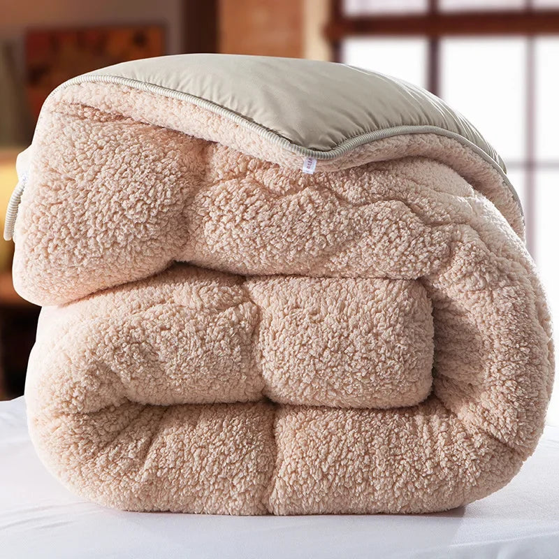 Obbty Winter Duvet Lamb Wool Warm Comforter Camel Cotton Quilt Thicken Blanket King Queen Size Single Double Cashmere Couple Bed Quilt