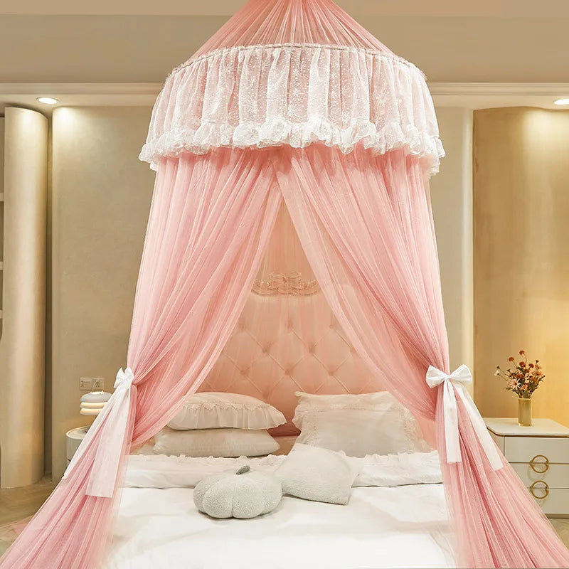 Obbty Hung Dome Mosquito Net for Baby Children Princess Style Round Top Double Layer Yarn Suspended Ceiling