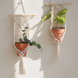 Obbty Macrame Hand Woven Boho Flower Basket Tapestry Flower Pot Net Set Hanging Basket Bedroom Shop Wall Decor