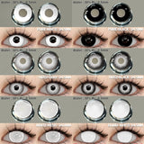 Obbty 2pcs Cosplay Colored Contact Lenses Crazy White Contact Lenses Anime Black Eye Lenses Halloween Beauty Makeup Lens