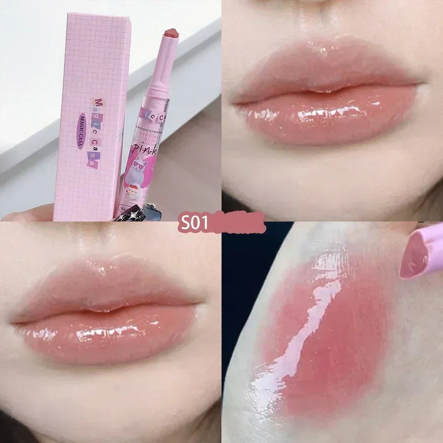 Obbty Water Light Mirror Lipstick Pen Glitter Lip Tint Long Lasting Moisturising Love Heart Shape Solid Lip Gloss Lip Makeup Cosmetics