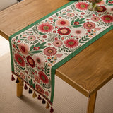 Obbty Retro Jacquard Table Runner with Tassels Sunflower Embroidery Table Setting Ethnic Style Dining Kitchen Decoration Table Runners