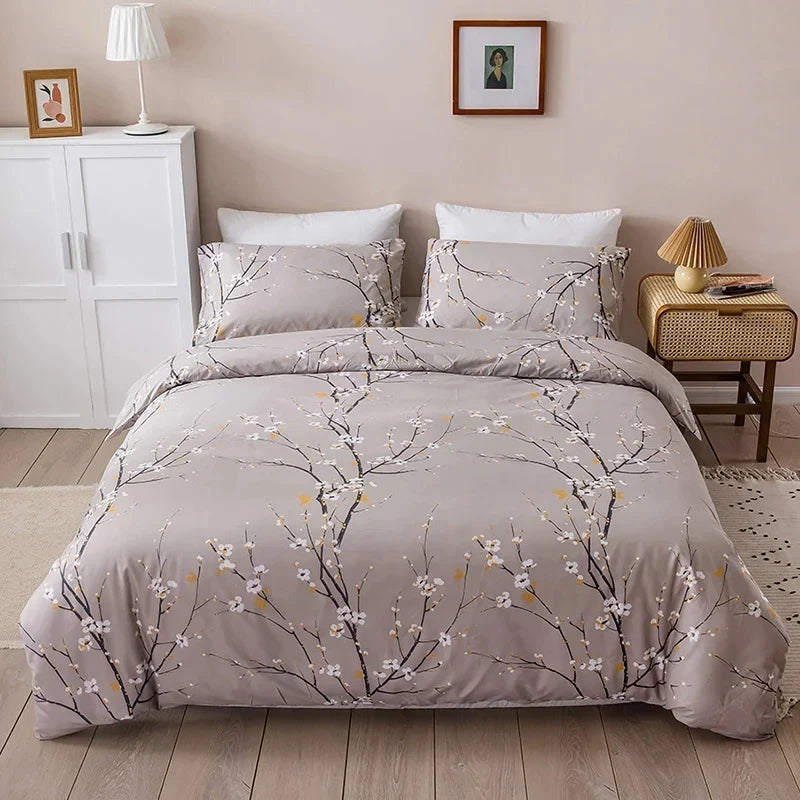 Obbty Candy Colours Plum Blossom Double Duvet Cover Set 220x240 Soft Skin Friendly Quilt Cover and Pillowcase Queen Blanket Cover Set