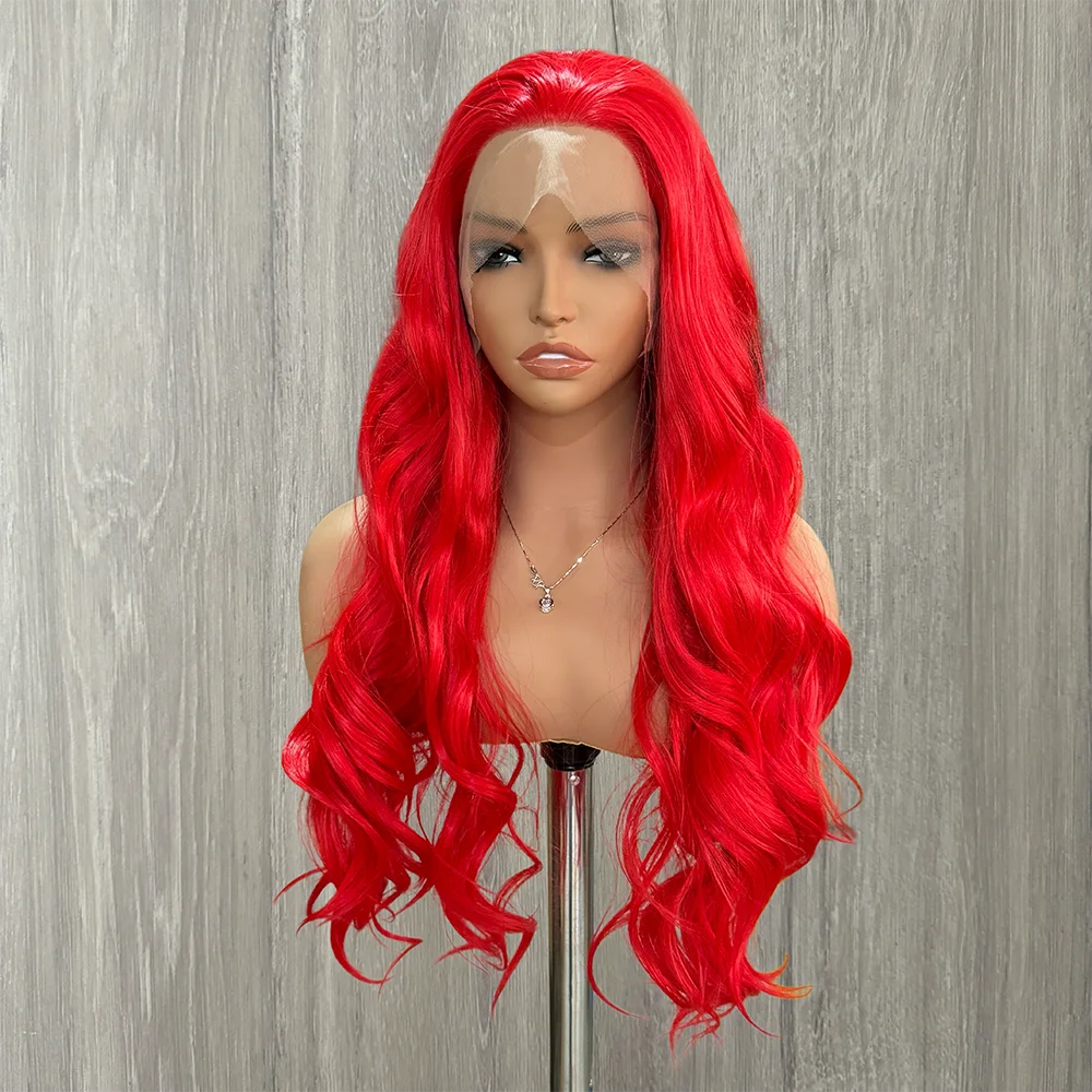 Obbty Hot Red Wig Synthetic Lace Front Wig Body Wave Colored Hair Lace Wigs For Women Synthetic Hair Lace Wigs Cosplay Anime Front