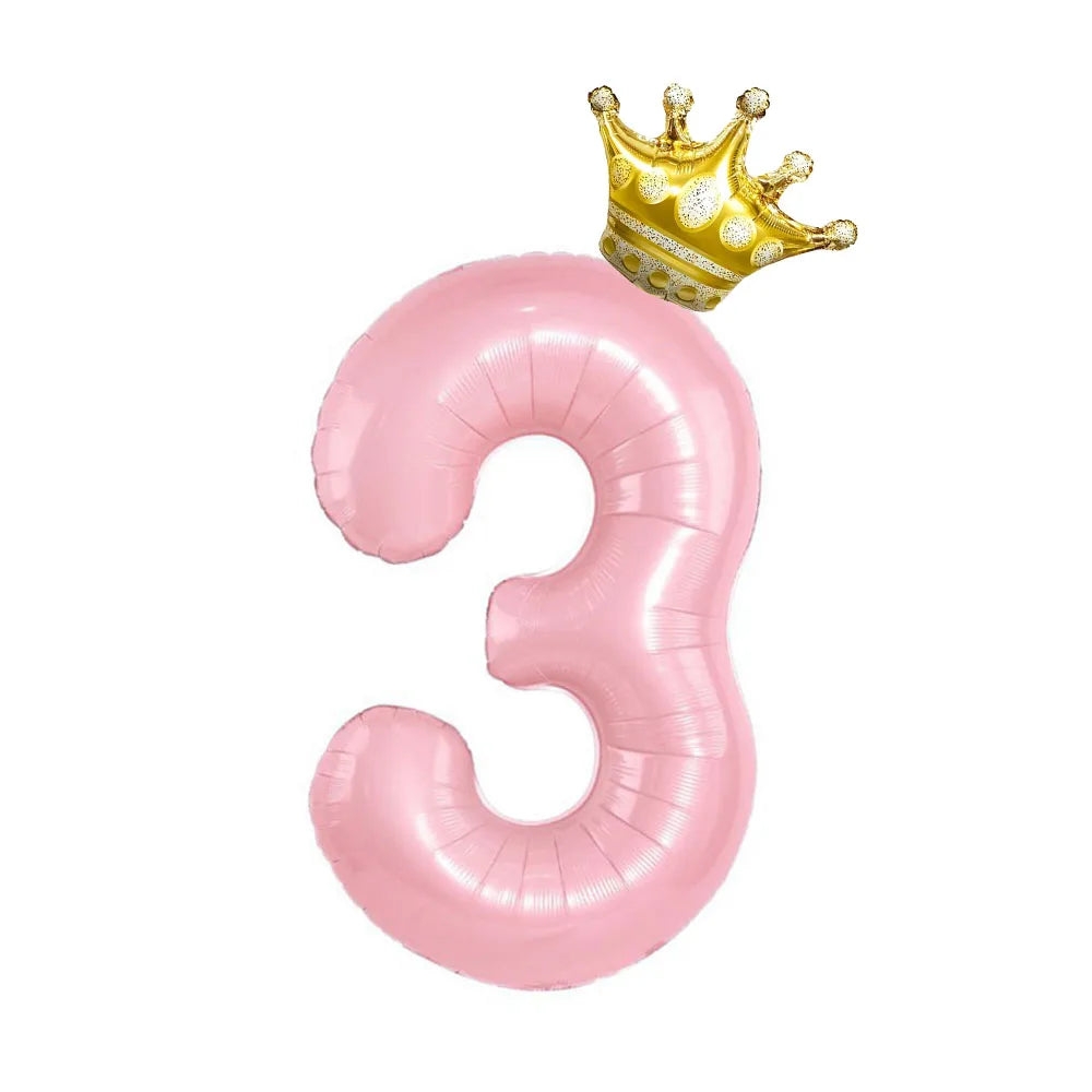 Obbty 40inch Pastel Light Blue Pink Foil Number Balloon With Crown 1 2 3 4 5 6 Boy Girl Birthday Party Baby Shower Wedding Decoration