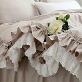 Obbty Top Romantic Lace Ruffle Duvet Cover Queen Solid Home Bedding Duvet Cover King Size 100% Cotton Elegant Bedroom Quilt Covers