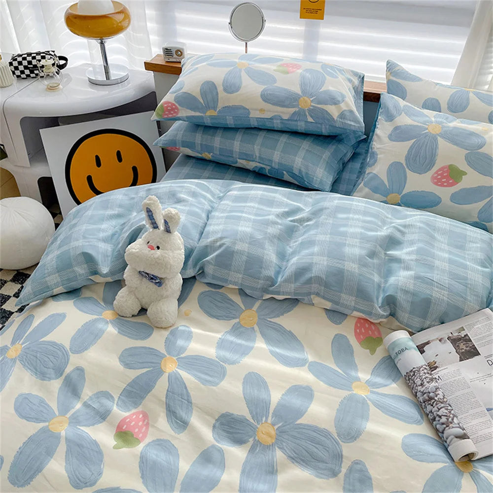 Obbty Home Textiles Comforter Sets Four-piece Cartoon Printing Pure Cotton Bed Sheet Quilt Cover Pillow Case Bedding Set