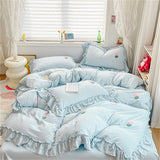 Obbty Bed Linen Bedding Set 2024 Korean Princess Style Lace  Towel Embryos  Washing Cotton Four PIECE Set Duvet Cover With Pillowcase