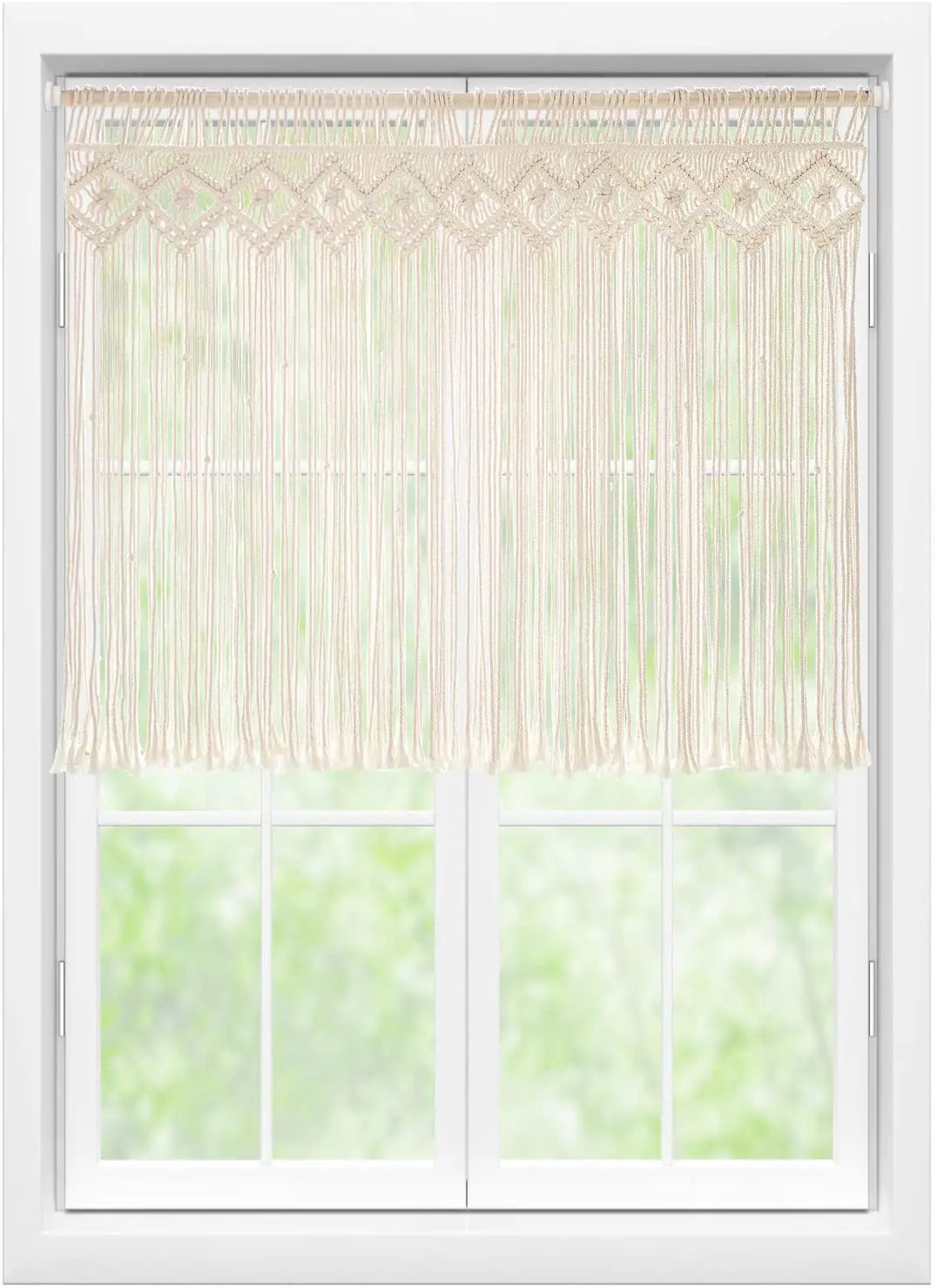 Obbty Macrame Handmade Cotton Short Curtains 66*90 Lace Hollow Beige Valance Cafe Kitchen Door And Window Curtains Home Decor