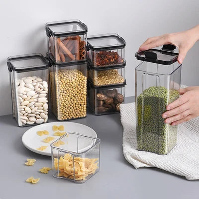 Obbty Plastic Food Storage Box Cereal Candy Dried Jars with Lid Fridge StorageTank Containers Household Items Kitchen Organizer