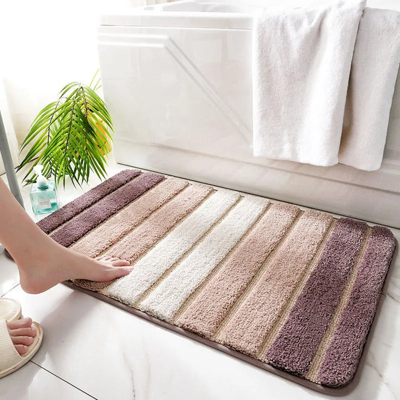 Obbty Simple Stripe Thicken Non-slip Bathroom Rug Large Capacity Super Absorbent Quick-drying Bath Carpet Entrance Door Flocked Rugs