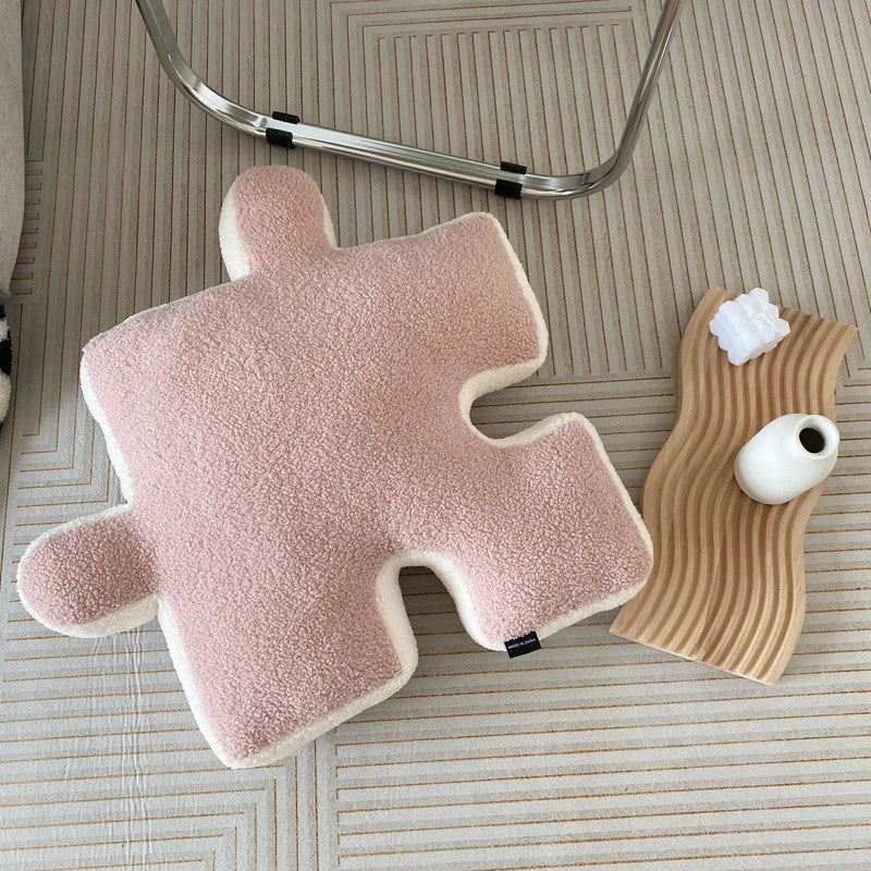 Obbty Blacket White Irregular Jigsaw Seat Cushion Back Cushion Home Dear Game Throw Pillows Soft Thicken Teddy Velvet Sofa Cushions