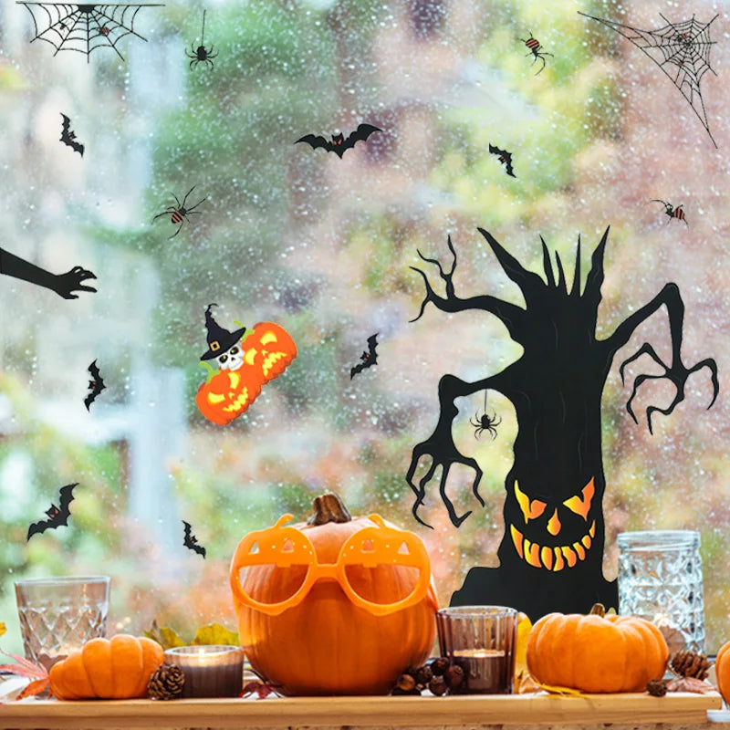 Obbty 3Sheets Halloween Electrostatic Window Sticker Horror castle Tree static Wall Stickers Halloween Party Decoration Home DIY Decal