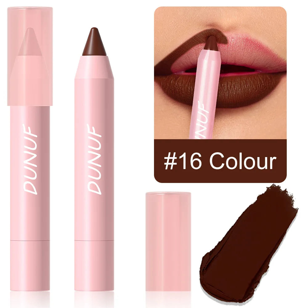 Obbty 18-Colors Lipstick Pencil Waterproof Sexy Red Matte Contour Tint Lipstick Lasting Non-stick Cup Lipliner Pen Lip Makeup Cosmetic