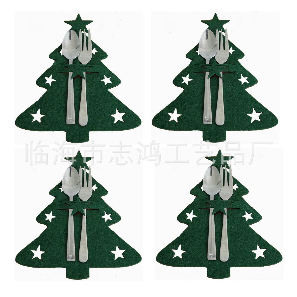 Obbty Christmas Cutlery Holder Knife Fork Spoon Pocket Bag Stars Tree Elk Tableware Cover New Year Xmas Party Dinner Table Decoration