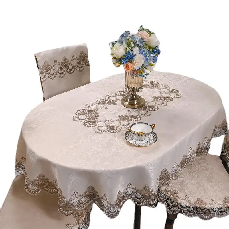 Obbty European Lace Living Room Simple Tea Table Tablecloth Hotel Hotel Household Round Table Tablecloth Light Luxury Cloth