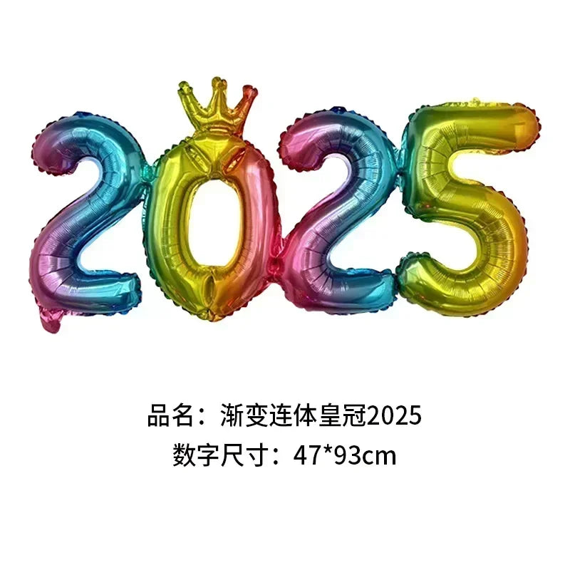 Obbty 2025 Crown Number Foil Balloons Happy New Year Eve Party Decoration Photo Booth Props Supplies Christmas Home Decor Navidad 2025