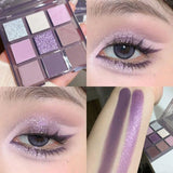 Obbty Aurora Purple 9 Colors Eyeshadow Palette Smokey Purple Lace Shimmer Matte Silver Water Highlight Cool Tone Eye Shadow Korean