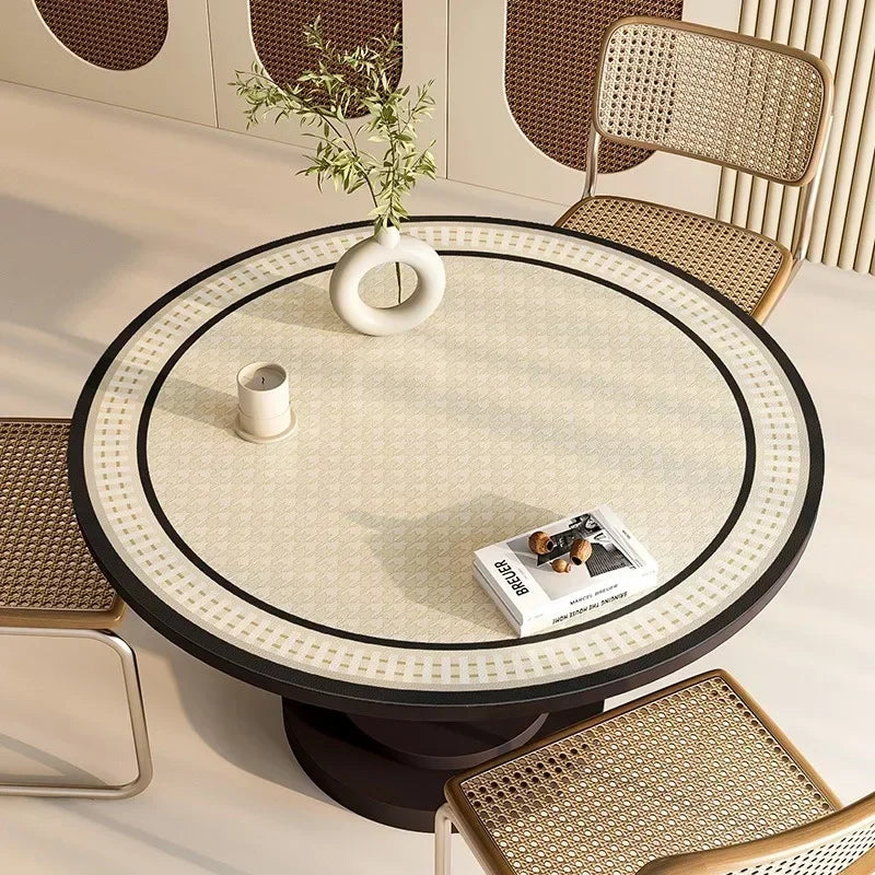 Obbty Round PVC Tablecloth Leather Waterproof Oil-proof Dining Table Mat Japanese Minimalist Style Home Decoration Tablecloths