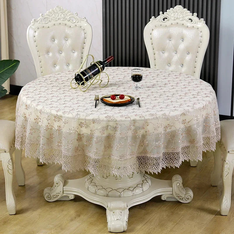 Obbty European Linen Round Lace Tablecloth, Dining Table Cover, Coffee Table, Living Room Decor, Embroidered Cloth