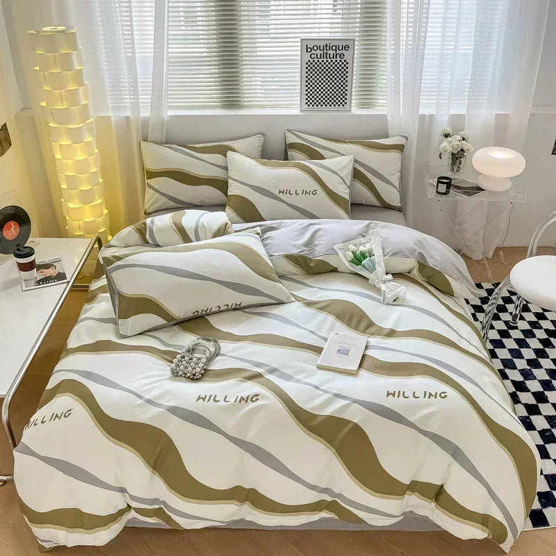 Obbty High-quality Home Pure Cotton Bedding Set 100% Cotton Skin-friendly Queen Duvet Cover Set with Sheets Comforter Cover Pillowcase