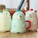 Obbty Cute Cartoon Ceramic Mug High-valued Spoon with Lid Student Couple Water Cup Breakfast Coffee Milk Cup Drinkware