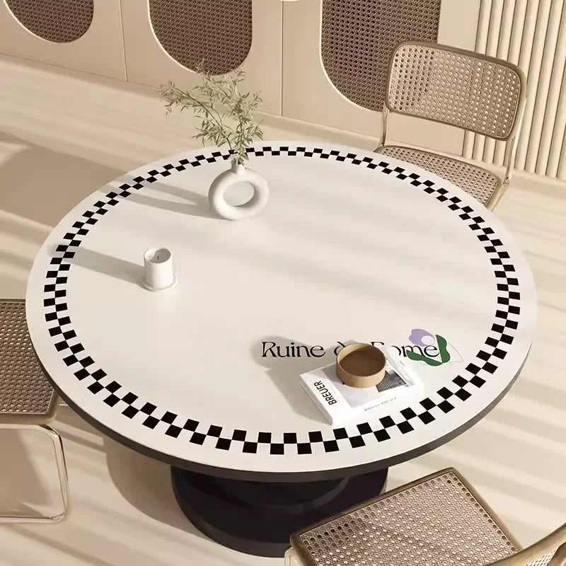 Obbty Round PVC Tablecloth Leather Waterproof Oil-proof Dining Table Mat Japanese Minimalist Style Home Decoration Tablecloths