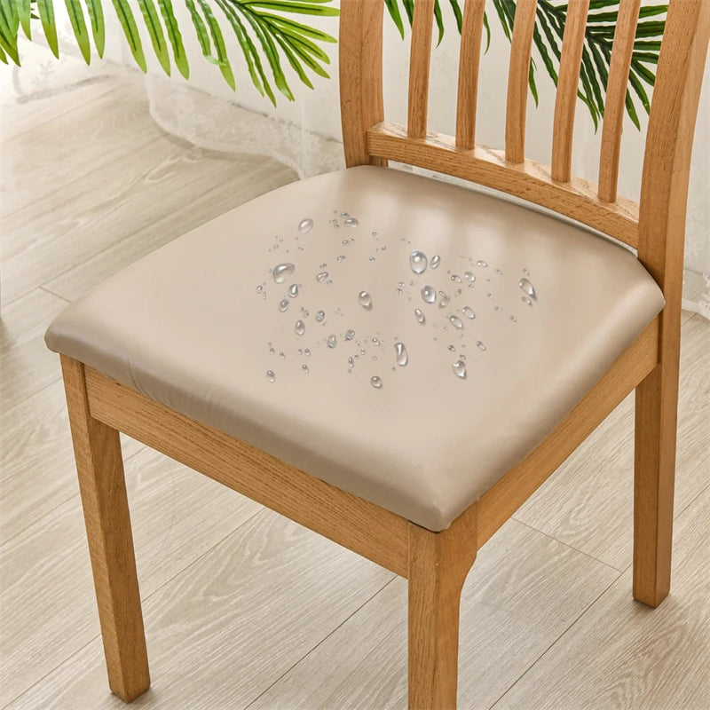 Obbty New Artificial Leather Waterproof Dining Room Chair Cover Oil -proof No Need To Wash Elastic Chair Cushion Cover for Home Hotel