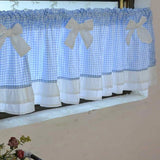 Obbty Japanese Sweet Pink/Blue Bow Tie Short Curtains Living Room Korea Double Layer Ruffles Lattice Half Curtains for Kitchen