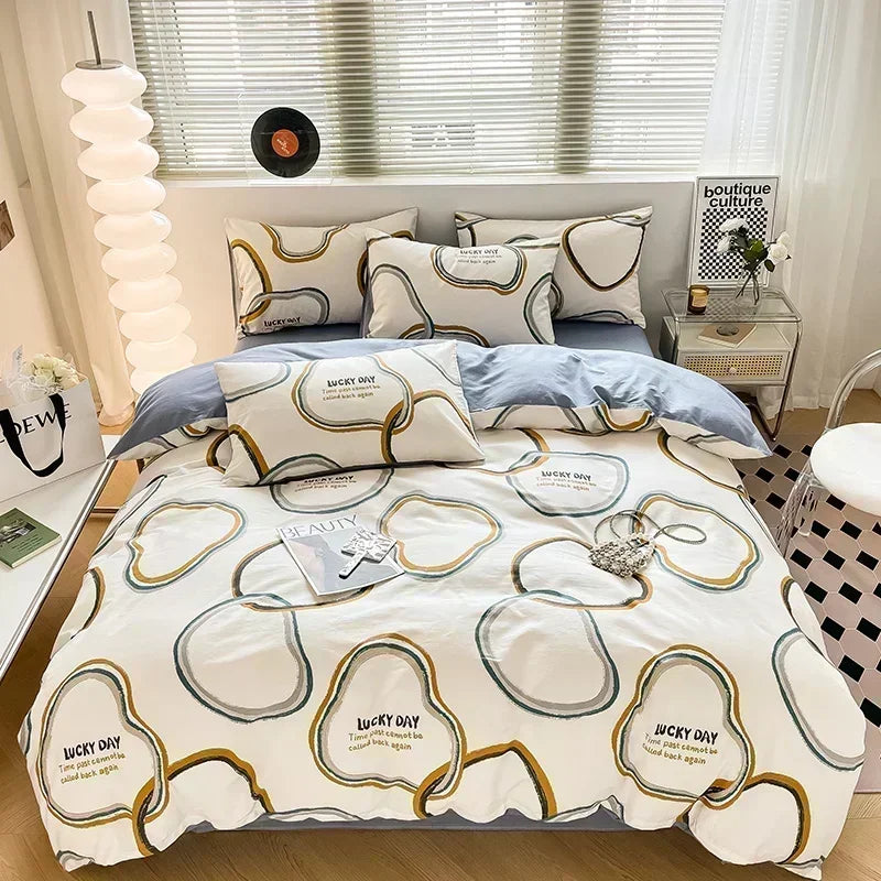 Obbty High-quality Home Pure Cotton Bedding Set 100% Cotton Skin-friendly Queen Duvet Cover Set with Sheets Comforter Cover Pillowcase